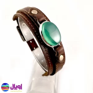 دستبند چرم طبیعی با نگین عقیق سبز 5.2 گرم-1