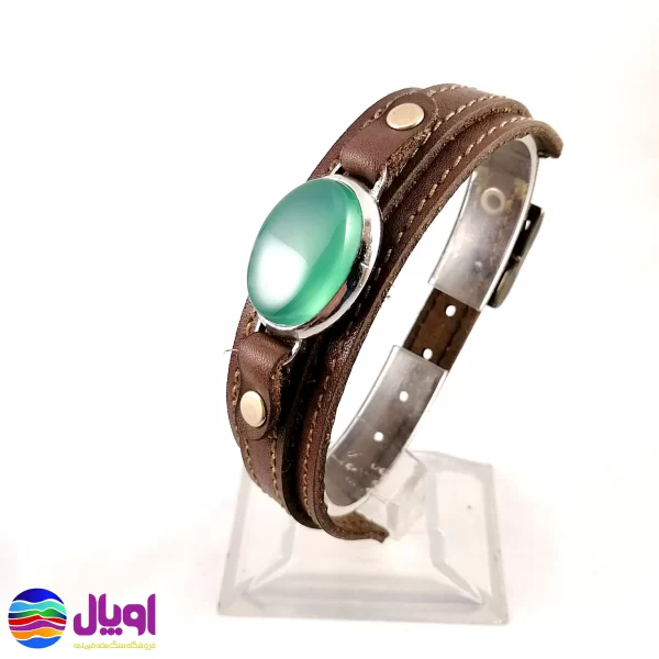 دستبند چرم طبیعی با نگین عقیق سبز 5.2 گرم-3